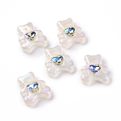 Blanco Cabujón de acrílico, con diamantes de imitación de acrílico, oso con el corazón, blanco, 33x29x9 mm