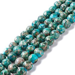 Cyan Foncé Brins de perles de jaspe impérial naturel et d'opale synthétique assemblés, teint, ronde, dark cyan, 8mm, Trou: 1.2mm, Environ 50 pcs/chapelet, 15.75'' (40 cm)