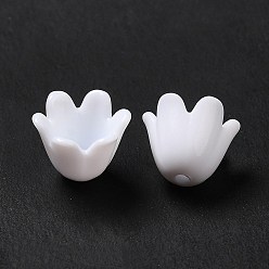 Blanc Opaques caps acryliques, 6 pétales, fleur, blanc, 11x8mm, Trou: 1.5mm, 6 mm de diamètre intérieur , environ2210 pcs / 500 g