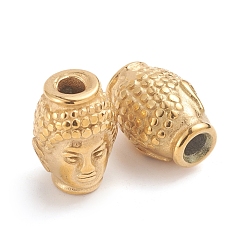 Oro Cuentas budistas de acero inoxidable 304, cabeza de Buda, dorado, 15x11.5x10.5 mm, agujero: 3.2 mm