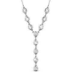 Platinum SHEGRACE Brass Pendant Necklaces, with Grade AAA Cubic Zirconia and Cable Chains, Flat Round, Platinum, 17.7 inch(45cm)
