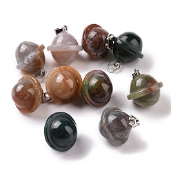 Indian Agate Natural Indian Agate Pendants, Planet Charms, with Platinum Plated Alloy Snap on Bails, 19.5~21.5x18~18.5mm, Hole: 5.5x3.3mm