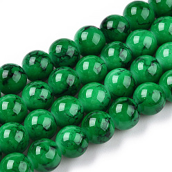 Green Baking Painted Glass Round Bead Strands, Crackle, Round, Green, 8~8.5mm, Hole: 1.2mm, about 105pcs/strand, 31.8 inch