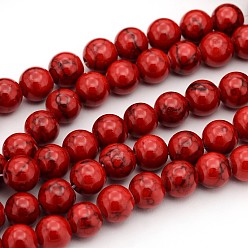 Rouge Perles blanches teints naturels de jade, rouge, ronde, environ 8 mm de diamètre, Trou: 1mm, Environ 50 pcs/chapelet, 16 pouce