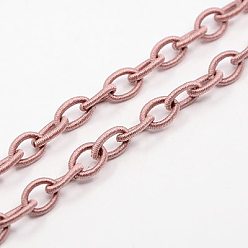 Old Rose Handmade Nylon Cable Chains Loop, Oval, Old Rose, 8~9x11~13x2mm, about 85cm/strand, 33.5 inch