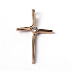 Golden 316 Surgical Stainless Steel Pendants, with Rhinestones, Cross, Golden, 34x21x3mm, Hole: 4x3mm