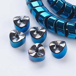 Blue Plated Vacuum Plating Electroplate Non-magnetic Synthetic Hematite Beads Strands, Grade A, Triangle, Blue Plated, 8x8x5mm, Hole: 1mm, about 98pcs/strand, 15.9 inch(40.5cm)