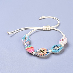 Coloré Bracelets de perles tressées ajustables avec coquille de cauris, avec cordon en polyester ciré coréen écologique, colorées, 13-3/8 pouce (34 cm)