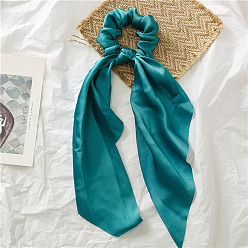 Teal Satin Face Cloth Elastic Hair Accessories, for Girls or Women, Scrunchie/Scrunchy Hair Ties, Scrunchie/Scrunchy Hair Ties with Long Tail, Knotted Bow Hair Scarf, Ponytail Holder, Teal, 280mm