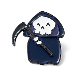 Marine Blue Wizard Enamel Pin, Halloween Alloy Brooch for Backpack Clothes, Electrophoresis Black, Marine Blue, 28.5x27x1.5mm