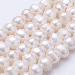 Beige Natural Cultured Freshwater Pearl Beads Strands, Potato, Beige, 9~10mm, Hole: 0.5mm, about 42~44pcs/strand, 13.8~14.6 inch
