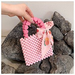 Pink Kits de fabrication de sacs à main en perles tissées bricolage, y compris perle en plastique ronde et cœur, aiguille et fil, rose, 18x16x3 cm