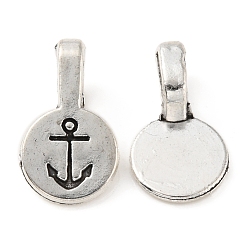 Antique Silver Alloy Glue-on Flat Pad Bails, Flat Round with Anchor Pendant Bails, Antique Silver, 18x10.5x1~6mm, Hole: 6x4mm