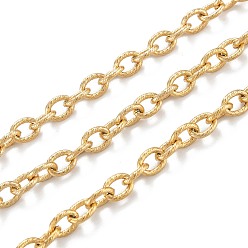 Golden Ion Plating(IP) 304 Stainless Steel Textured Cable Chains, Unwelded, with Spool, Golden, 8x6x1.3mm, 32.8 Feet(10m)/roll