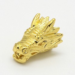 Golden Dragon Head Alloy Beads, Golden, 15x12.5x12mm, Hole: 2mm