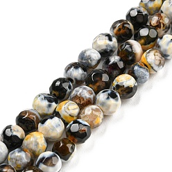 Or Brins de perles d'agate craquelée de feu naturel teint, ronde à facettes, or, 4mm, Trou: 0.8mm, Environ 94~95 pcs/chapelet, 14.37~14.57 pouce (36.5~37 cm)
