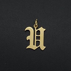 Letter U 201 Stainless Steel Pendants, with Jump Ring, Old English, Letter, Laser Cut, Golden, Letter.U, 16.5x13x1mm, Hole: 3mm