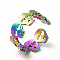 Rainbow Color Ion Plating(IP) 304 Stainless Steel Skull Open Cuff Ring for Women, Rainbow Color, US Size 6(16.5mm)