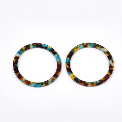 Colorful Cellulose Acetate(Resin) Big Pendants, Leopard Print, Ring, Colorful, 60x2.5mm, Hole: 1.4mm
