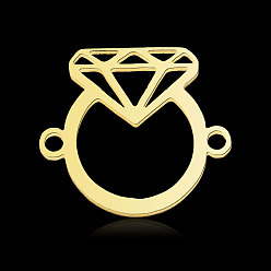 Chapado en Oro Real 18K 201 colgantes de conector de acero inoxidable, forma de anillo de diamantes, real 18 k chapado en oro, 14x16x1 mm, agujero: 1.4 mm