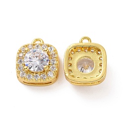 Real 18K Gold Plated Brass Pendants with Clear Glass, Square Charms, Real 18K Gold Plated, 12.5x10.5x5.5mm, Hole: 1.2mm