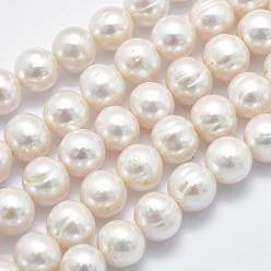 Blanc Floral Brins de perles de culture d'eau douce naturelles, ronde, floral blanc, 10~11mm, Trou: 0.8mm, Environ 42 pcs/chapelet, 14.7 pouce
