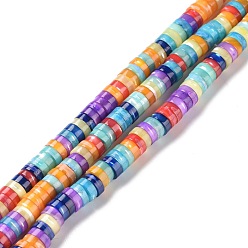 Разноцветный Природные trochid стеклянные бусы нити, окрашенные, плоско-круглые, красочный, 6x1.5~2.5 мм, отверстие : 0.9 мм, около 168~225 шт / нитка, 15.55 дюйм (39.5 см)