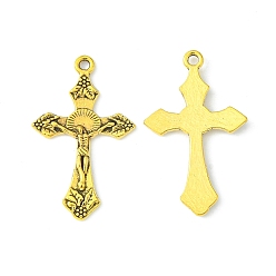 Antique Golden Tibetan Style Pendants, For Easter, Lead Free and Cadmium Free, Crucifix Cross Pendant, Antique Golden, 33.5x20.5x2.5mm, Hole: 2mm