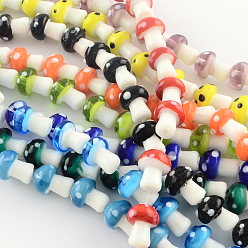 Mixed Color Mushroom Handmade Lampwork Beads Strands, Mixed Color, 16x12mm, Hole: 2mm, about 20pcs/strand, 13.7 inch