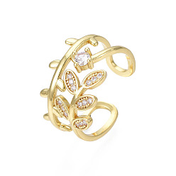 Прозрачный Открытое манжетное кольцо с кубическим цирконием, массивное женское кольцо из латуни с покрытием из настоящего золота 18k, без никеля , прозрачные, размер США 7 3/4 (17.9 мм)