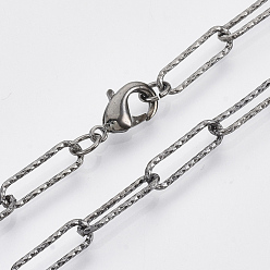 Bronce de cañón Fabricación de collar de cadena de clip de papel con textura de latón, con cierre de langosta, gunmetal, 19.68 pulgada (50 cm), link: 14.5x4.5x1 mm