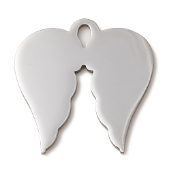 Stainless Steel Color 304 Stainless Steel Pendants, Laser Cut, Wings Charm, Stainless Steel Color, 26x25x1mm, Hole: 4x2mm