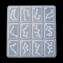 Blanco Moldes de silicona para colgantes rectangulares de doce constelaciones, moldes de resina, para resina uv, fabricación de joyas de resina epoxi, blanco, 105x99x3.5 mm, agujero: 2 mm, diámetro interior: 19x29 mm