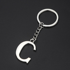 Letter C Platinum Plated Alloy Pendant Keychains, with Key Ring, Letter, Letter.C, 3.5x2.5cm