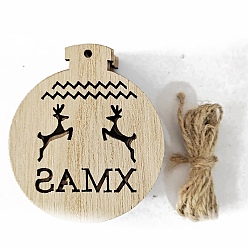Christmas Bell Unfinished Wood Pendant Decorations, with Hemp Rope, for Christmas Ornaments, Christmas Bell, 7.2x6.1cm, 10pcs/bag