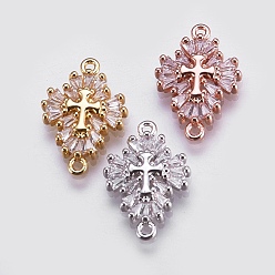 Mixed Color Brass Micro Pave Cubic Zirconia Links, Cross, Mixed Color, 20x14x3.5mm, Hole: 1.5mm