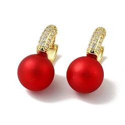 Real 18K Gold Plated Red Plastic Pearl Dangle Hoop Earrings with Clear Cubic Zirconia, Brass Hinged Earrings for Women, Lead Free & Cadmium Free & Nickel Free, Real 18K Gold Plated, 23mm, Pin: 1mm