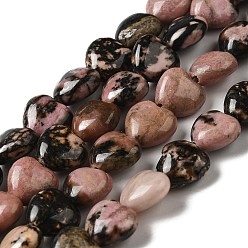 Rhodonite Natural Rhodonite Beads Strands, Heart, 10x10.5~11x5mm, Hole: 1.2mm, about 40pcs/strand, 15.35''(39cm)