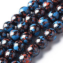 Deep Sky Blue Spray Painted Non-magnetic Synthetic Hematite Beads Strands, with Glitter Powder, Round, Deep Sky Blue, 8mm, Hole: 1mm, about 51~52pcs/strand, 15.55 inch~15.75 inch(39.5~40cm)