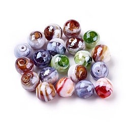 Couleur Mélangete Perles lampwork, perles au chalumeau, faits à la main, nacré, ronde, couleur mixte, 12mm, Trou: 2mm