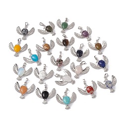 Mixed Stone Natural & Synthetic Mixed Gemstone Pendants, Bird Charms, with Platinum Tone Brass Findings, Cadmium Free & Nickel Free & Lead Free, Mixed Dyed and Undyed, 36~37x37.5~38.5x9~9.5mm, Hole: 7.5x5mm