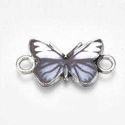 Light Steel Blue Printed Alloy Connector Charms, with Enamel, Butterfly Link, Cadmium Free & Lead Free, Platinum, Light Steel Blue, 12x23x2mm, Hole: 2.5mm