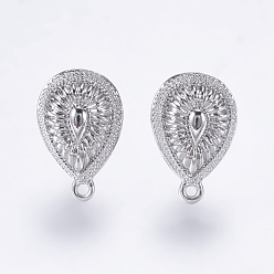 Platinum Alloy Stud Earring Findings, with Loop, Teardrop, Platinum, 19x12mm, Hole: 1mm, Pin: 0.7mm