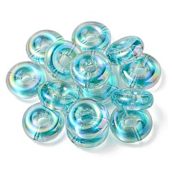 Turquoise Placage uv perles acryliques irisées arc-en-ciel, perle bicolore en perle, plat rond, turquoise, 29.5x10.5mm, Trou: 3mm