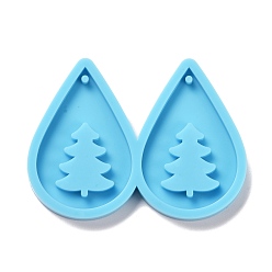 Deep Sky Blue DIY Teardrop with Tree Pendants Silicone Molds, Resin Casting Molds, For UV Resin, Epoxy Resin Jewelry Making, Christmas Theme, Deep Sky Blue, 42x57x5mm, Hole: 1.5mm, Inner Diameter: 37x25mm