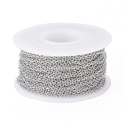 Stainless Steel Color 304 Stainless Steel Cable Chains, Soldered, with Spool, Oval, Stainless Steel Color, 2x1.5x0.4mm, about 32.8 Feet(10m)/roll