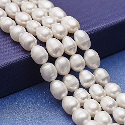 Pearl Natural Cultured Freshwater Pearl Beads Strands, Potato, White, 7~9.5x7~7.5mm, Hole: 0.5mm, about 35pcs/strand, 13.78 inch(35cm)