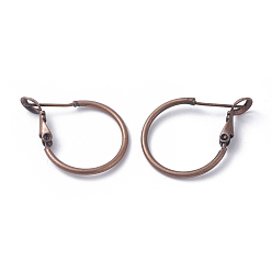Red Copper Brass Hoop Earrings, Ring, Red Copper, 20x1.5mm, Pin: 0.6mm