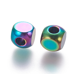 Rainbow Color Revestimiento iónico (ip) 304 cuentas espaciadoras de acero inoxidable, cubo, color del arco iris, 6x6x6 mm, agujero: 2.8 mm