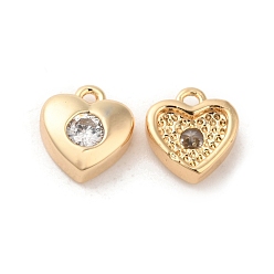 Real 18K Gold Plated Brass with Glass Charms, Heart Charm, Real 18K Gold Plated, 7x7x5mm, Hole: 1mm